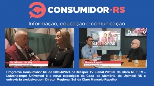 Programa Consumidor RS de 08/04/2024 na Masper TV Canal 20/520 da Claro NET TV