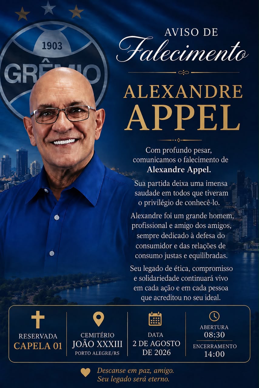 Aviso de Falecimento — Alexandre Appel